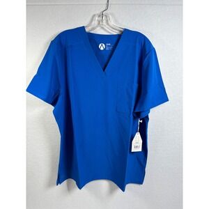 Adar Scrub Top Mens 2X Royal Blue Poly Spandex V-Neck Stretch Medical A5006
